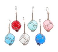 INOOMP 6pcs Glass Fishing Float: 6cm/2.4" Nautical Rope Wrapped Glass Float Ball - Ocean Themed Woven Rope Ornament - Beach and Ocean Decor for Summer Party