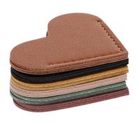 INOOMP 6pcs Heart Shaped Leather Bookmarks Hand-Stitched Corner Page Guards Rustic Style Mini Valentines Reading Accessories