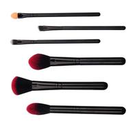 INOOMP 6pcs Red Soft Bristle Makeup Brush Set with Angled Eyebrow and Eyeshadow Brushes, Long Handle Face Blush Cosmetic Tools for Travel and Daily Use