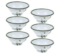 INOOMP 6pcs Vintage Enamel Footed Bowl with Curly Rim | Smooth Anti-rust Surface, Traditional Chinese Styling, Elegant Retro Tableware for Home Cooks and Buffet Serving