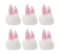 INOOMP 6pcs White Plush Bunny Ear Hair Clips Set - Mini Faux Rabbit Ears for Easter DIY Hair Accessories, Spring Holiday Party Decorations, Cute Pom Pom Craft Charms