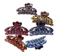 INOOMP 6pcs Women’s Hair Claw Clips Set Leopard Print Hair Jaw Clamp Grip Accessories for Bun Styling with Strong Hold in Dark Red, Yellow, Coffee, Blue, and Dark Gray Colors