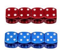 INOOMP 8 Pcs Aluminum Alloy Dice Tire Valve Caps, Universal Alloy Tire Stem Covers with 4 Red 4 Blue Caps, Car and Motorcycle Wheel Tyre Dust Accessories Set