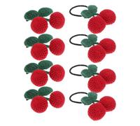 INOOMP 8pcs Cherry Hair Ties and Clips Set Small Red Yarn Elastics with Reusable Comfortable Fit Ponytail Accessories at Parties or Family Dressing
