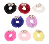 INOOMP 8pcs Fuzzy Plush Hair Scrunchies with Rhinestone Heart Accents Soft Ponytail Holders for Fluffy Elastic Hair Ties for Daily Wear School Parties