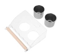 INOOMP Acrylic Parrot Feeder with Dual Cups, Splash-proof Large Capacity Bird Seed Dispenser and Water Container with Perch, Suitable for Indoor Birdcages and Parakeets