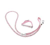 INOOMP Adjustable Black Dog Collar and Leash Set with Pearls and Crystal Rhinestones, XS Size Puppy Collar for Walking, Training, and Daily Use