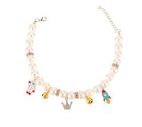 INOOMP Adjustable Kitten Pearl Collar with Bell, Comfortable to Touch Plastic Neck Ring for Puppies and Pets, for Holiday Events and Christmas Parties