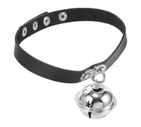 INOOMP Adjustable Punk Style Dog Collar with Bell for Outdoor Use, Black Pu Material, Stylish and Safe Design, Suitable for Daily Wear and Photo Shoots, 12.60-15.72in Adjustable Range
