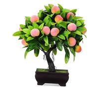 INOOMP Artificial Peach Bonsai Tree Indoor Decorative Faux Potted Plant with Lifelike Blossoms for Home Office Tabletop Display and Positive Energy