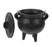 INOOMP Black Iron Witch Cauldron Pot and Mystical Moon Design Antique Style with Realistic Burning Effect Decorative Bowl for Spooky Setup and Witch-Themed Party Indoor and Outdoor