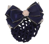INOOMP Blue Hair Bun Holder Cover with Elastic Mesh Design and Comfortable Satin Material, Stylish Bowknot Barrette Hair Clip for Flight Attendants and Nurses