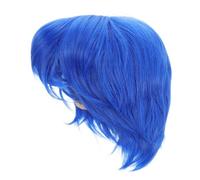 INOOMP Blue Short Hair Wig for Boy Girl with Bangs Fun Cosplay Wig for Halloween Dress-up Parties Synthetic Hairstyle for Boys and Girls Unique Blue Color for Creative Play
