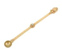 INOOMP Brass Tibetan Religious Spoon for Pouring Ghee in Hawan Ceremony, Pure Copper Inlaid Colored Beads, Ethnic Buddha Spoon for Ritual and Home Decor