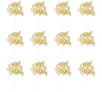 INOOMP Cake Picks Cake Decorating Supplies Paper Merry Christmas Golden 12pcs Snow Shape Cupcake Decor Toppers for Party Christmas Party