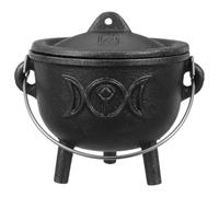 INOOMP Cast Iron Cauldron with Lid & Handle Triple Moon Witches Cauldron