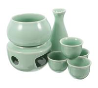 INOOMP Ceramic Liquor Warm Kettle Sake Set with Stove and Warmer Bowl Porcelain Traditional Japanese Hot Saki Bottle and Cups for Serving and Drinking