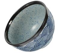 INOOMP Ceramic Ramen Noodle Bowl with Sea Wave Pattern Multi-Function Rice Bowl for Soup Salad and Fruit Smooth Surface Traditional Japanese Style Tableware for Home and Restaurant Use