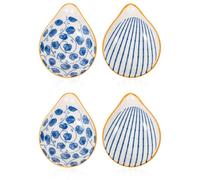 INOOMP Ceramic Spice Dipping Bowls Set 4pcs Spoon Rests, Small Sauce Containers for Household Use, Striped Yellow Pattern, Multi-Function Condiment Dish for Kitchen and Dining