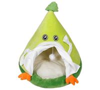 INOOMP Cozy Green Triangular Pet Tent for Small Cats and Dogs, Plush Indoor Warm Nest Bed 50x50cm, Semi-enclosed Soft Hideaway for Winter Cold Weather
