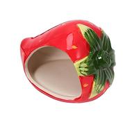 INOOMP Creative Red Strawberry Shape Ceramic Pet Ceramic Nest Easy to Wash Multi-purpose Cooling Nest for Small Pets Hamsters Suitable for Couch and Anywhere You