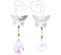 INOOMP Crystal Suncatcher Window Hanging Ornament 2pcs Set with Rainbow Prism and Insect Motif for Home and Garden Decor, 50mm Crystal Pendant and 30mm Chandelier Beads, Outdoor Sun