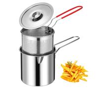 INOOMP Deep Fryer Pot 12l with Filter Basket and Lid Compact Design Stainless Steel Three-piece Set for Outdoor Picnics and Small Apartments Cooking