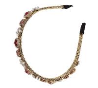 INOOMP Delicate Pearl and Diamond-studded Hair Hoop for Women Red Fine Wire Headband Stylish Party Headdress and Chic Hair Accessory for Birthdays Proms Weddings and Special Occasions