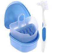 INOOMP Denture Storage Box with Brush and Strainer for Cleaning and Storing Dentures Suitable for Travelling and Camping Random Color