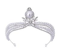 INOOMP Elegant Silver Pearl Wedding Tiara Lightweight Zinc Alloy Bridal Crown Rhinestone and Crystal Glass for Prom and Wedding Decorative Headdress