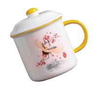 INOOMP Enamel Cup Yellow Chinese Style Heat Resistant Mug with Anti-Scald Anti-Slip Handle for Hot and Cold Drinks Office Wedding Gift
