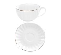 INOOMP European Style Fine Bone China Coffee Cup and Saucer Set White Ceramic Tea Cups for Hot Beverages Easy Clean Tableware for Coffee Tea Milk Juice for Home and Restaurant Use
