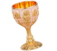 INOOMP European Style Metal Wine Goblet with Rose Pattern Retro High Footed Liqueur Cup for Home Bar and Gifts Smooth Easy Clean Vintage Chalice in Gold White Finish