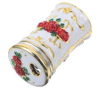 INOOMP European Style Retro Toothpick Container with Carved Floral Design Multi-functional Toothpick Storage Box for Kitchen and Dining Table in Gold White Red