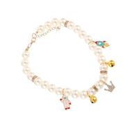INOOMP Fancy Pearl Cat Collar with Bell Handmade Pet Neck Ornament for Kitten and Girl Cats Cozy Breathable Decorative Jewelry for Parties and Photography Prop
