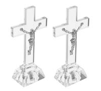 INOOMP Figurine Crystal with Light Base Standing Cross 2pcs for Prayer