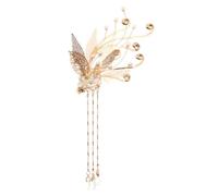 INOOMP Golden Metal Classical Hair Clips with Flower Design and Beads Tassel, Retro Chinese Style Hairpins Convenient and Comfortable to Wear for Wedding Party and Cosplay Hanfu