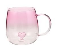 INOOMP Gradient Transparent Glass Mug with Heart Design Single Romantic Tea Cup for Couples Lightweight Breakfast Glassware for Home and Office Stylish Valentines Day Gift
