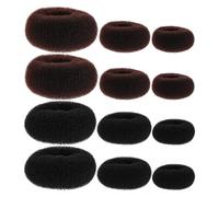 INOOMP Hair Bun Donut 12Pcs Set with Black and Brown Medium, Large, Extra Large Sizes for Ballet and Formal Events Women