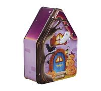 INOOMP Halloween House Shaped Iron Candy Jar with Convenient Lid Opening and Sturdy Design, Classic Horror Movie Style Treat Box for Fall Decorative and Halloween Parties