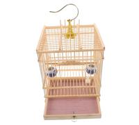 INOOMP Handmade Bamboo Bird Cage with Carbonized Weaving Removable Tray Hanging Hook Rectangular Parrot Travel Cage for Budgies Lovebirds Finches Indoor Balcony Decorative Habitat