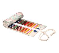 INOOMP Handmade Canvas Pencil Roll Wrap Organizer 24 Holes Floral Design Portable Pouch for Art Class and Office