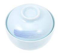 INOOMP Japanese Ceramic Soup Bowl 4.3-inch Blue Lid Stew Pot Creative Egg-Shaped Multipurpose Rice and Salad Serving Bowl for Kitchen and Dining