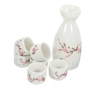 INOOMP Japanese Sake Ceramic Serving Flagon and Cups Traditional Porcelain Saki Kettle with Reusable Cups for Spirits and Water Craftsmanship for Home Bar Restaurant Use