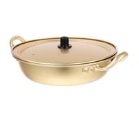 INOOMP Korean Ramen Pot Yellow Aluminum Alloy Noodles Cooker with Two Handles Edge Curling Design for Safe Mouth Contact Direct Heating for Open Flame and Ceramic Stove and Easy to Clean