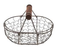 INOOMP Large Capacity Iron Storage Basket with Wooden Handles for Kitchen and Restaurant Use, Multifunctional Fruit and Bread Basket with Original Rustic Design and Artificial Rusty