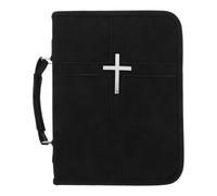 INOOMP Leather Bible Cover with Secure Zipper and Comfortable Portability, Vintage Distressed Pu Material with Raised Metal Cross, Rectangular Shape with Multiple Compartments for Church