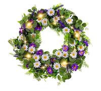 INOOMP LED Hanging Artificial Lavender Wreath Rustic Greenery Door Decor for Spring Season Entryway Living Wedding Festival with Lightweight Plastic Material and Elegant Tones