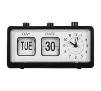 INOOMP Manual Flip Desk Clock with Calendar and Alarm - Retro Page Turning Table Decor for Office Desk and Kids Study Room Clock with Day and Date Display No Battery Needed