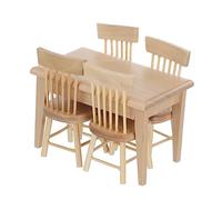 INOOMP Miniature Oak Dining Table and Chairs Set 5pcs Dollhouse Furniture for Boys and Girls Small House Decorative Props for Dollhouse Accessories